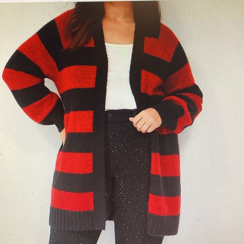 🤩NEW🤩Lane Bryant - Black & Red Stripe Cardigan Sweater /Long Sleeves 26/28 NWT - Picture 8 of 14